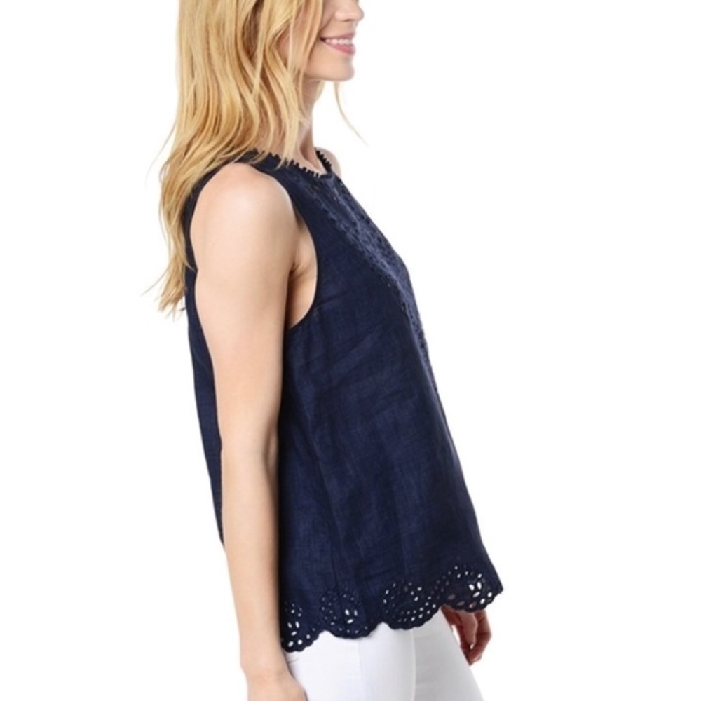 Joie Linen Tank Top Encycllia Blue Scallop Hem - Picture 2 of 8